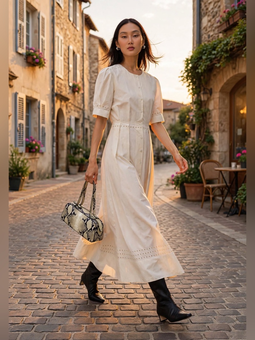 O.P.T.  Women’s Opal Vintage Cotton midi Dress in Cream Button-Front Sz XL.